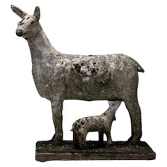 Vintage Llama with Baby Garden Sculpture, England Circa 1930