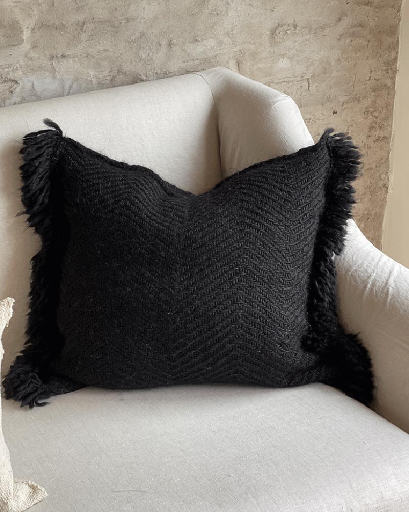 Llama Wool Handwoven Black Fringe Llama Pillow, in Stock In New Condition For Sale In West Hollywood, CA