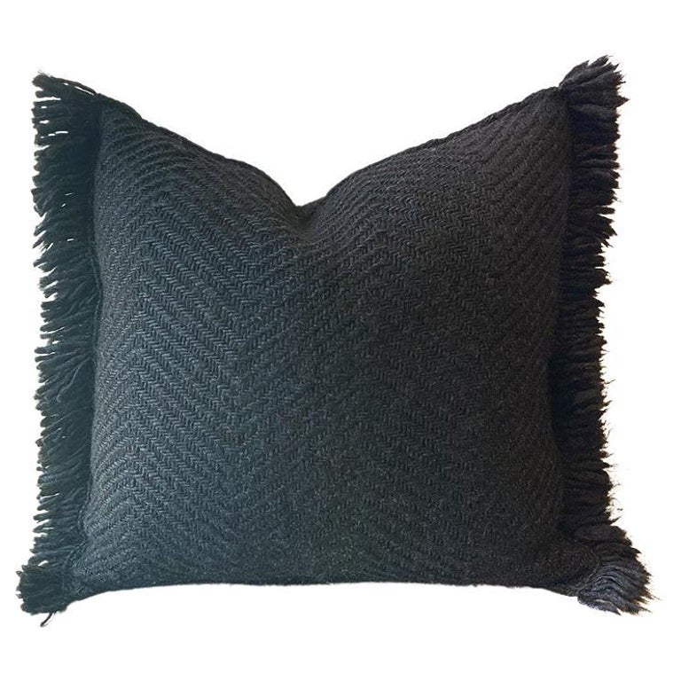 Awanay Black Fringe Llama Wool Pillow