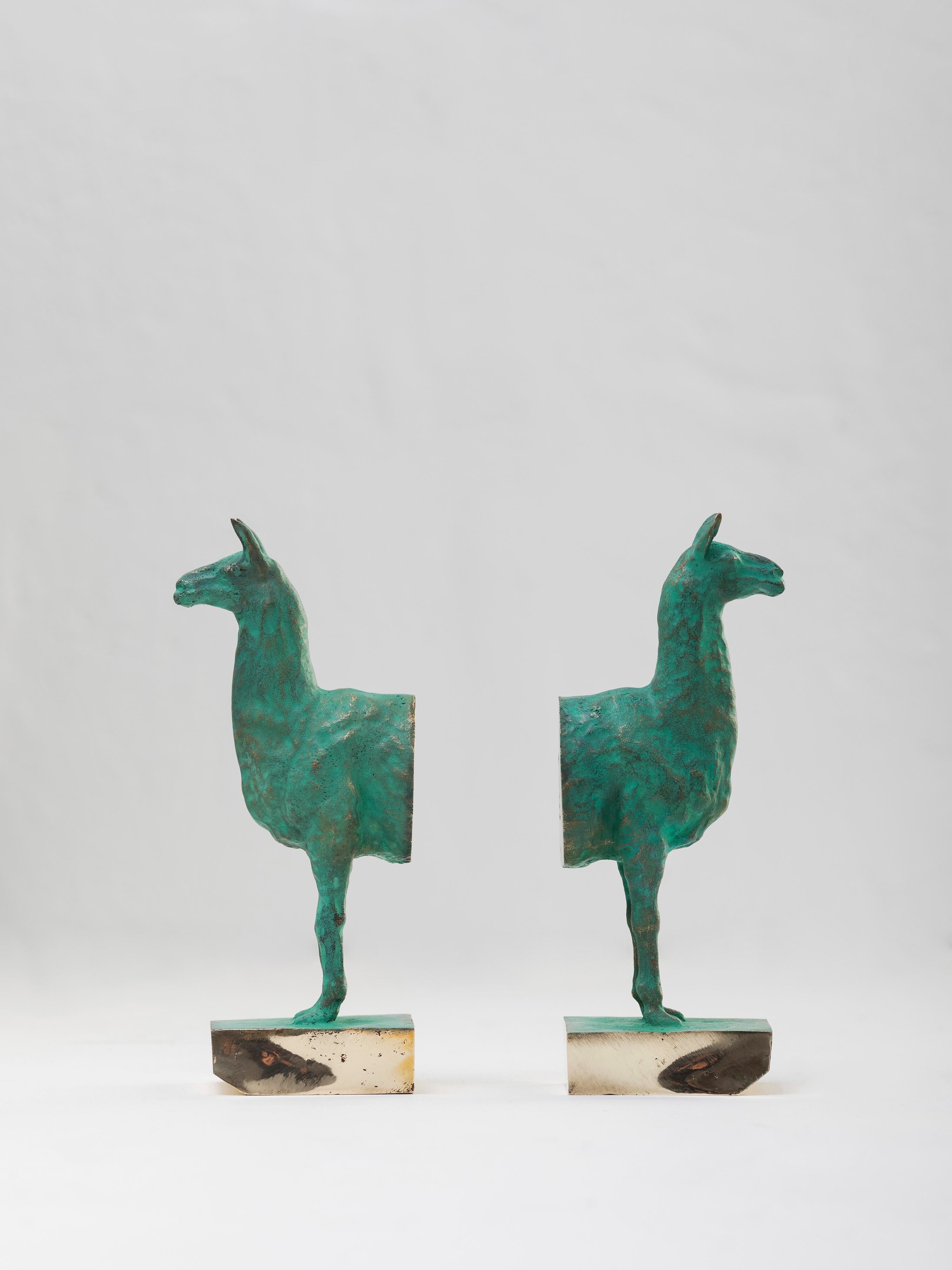 Contemporary LLAMAS Decorative Bookends in Casted Bronze, Set of 2, by ANDEAN, In Stock For Sale