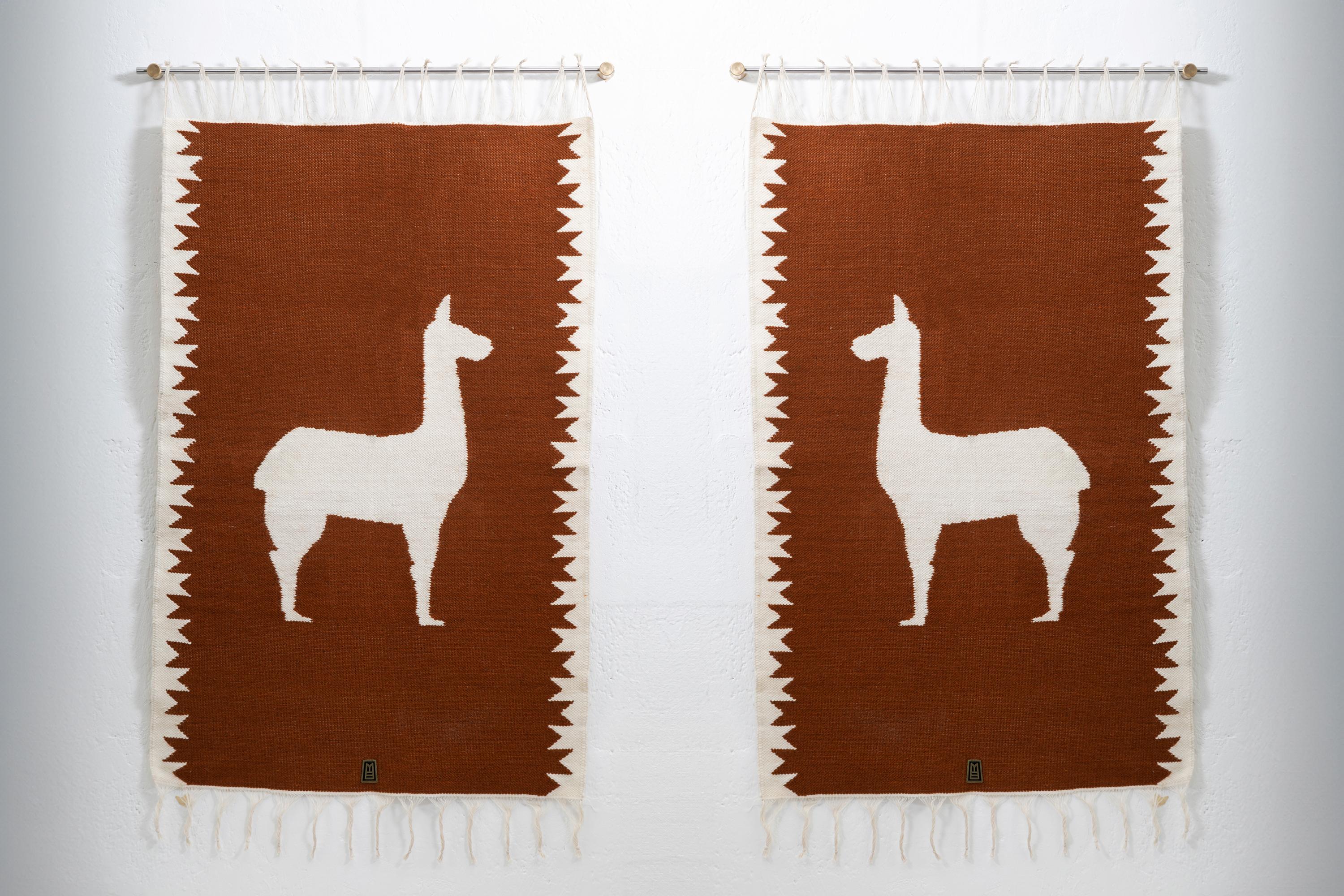 Handwoven sheep wool mirrored tapestries with wall-mounting lathed aged bronze bases, and stainless steel rod.

Capturing the essence of the Andes, these pieces are created using ancient weaving techniques yet loomed through an innovative approach
