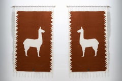 LLAMAS Sheep Wool Handwoven Tapestries, Aged Bronze Wall Mount, Terracota