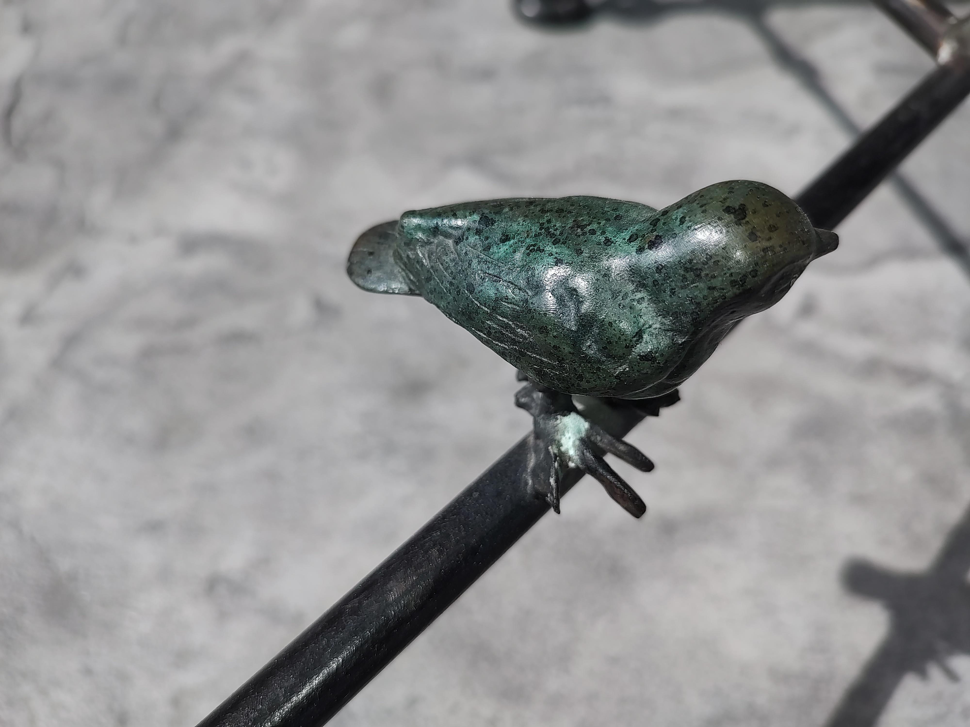 Israeli Llana Goor Israel Bronze Mid Century Table with Cat & Bird Dimensional Glass Top For Sale