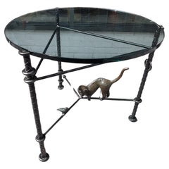 Llana Goor Israel Bronze Tavolo di metà secolo con piano in vetro dimensionale a forma di gatto e uccello