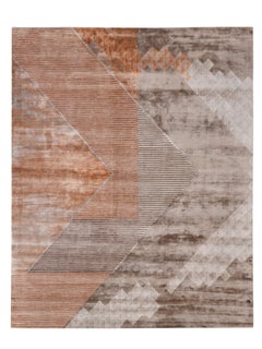 LLENO Hand Tufted Contemporary Wool & Silk Rug in Rust and Blue Colours by Hands