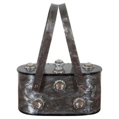 Llewellyn Mid Century Lucite Marble Pearl Gray Rhinestone Purse Hand Bag 7"