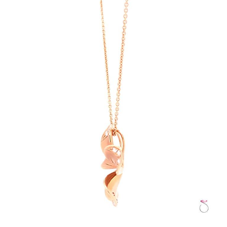 Modern LLK Designer Diamond Plumeria Flower Pendant in 14 Karat Rose Gold