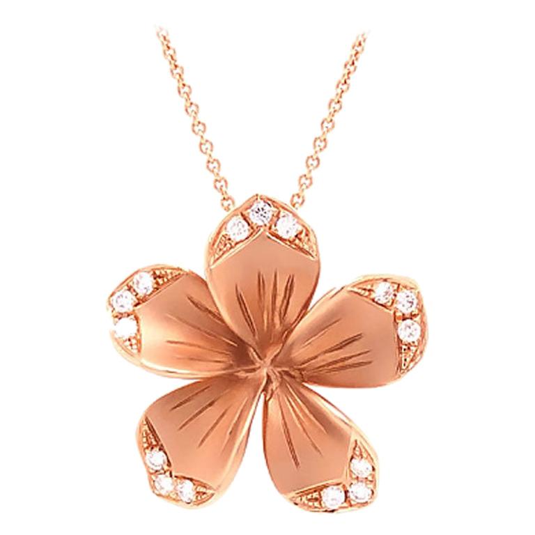 LLK Designer Diamond Plumeria Flower Pendant in 14 Karat Rose Gold