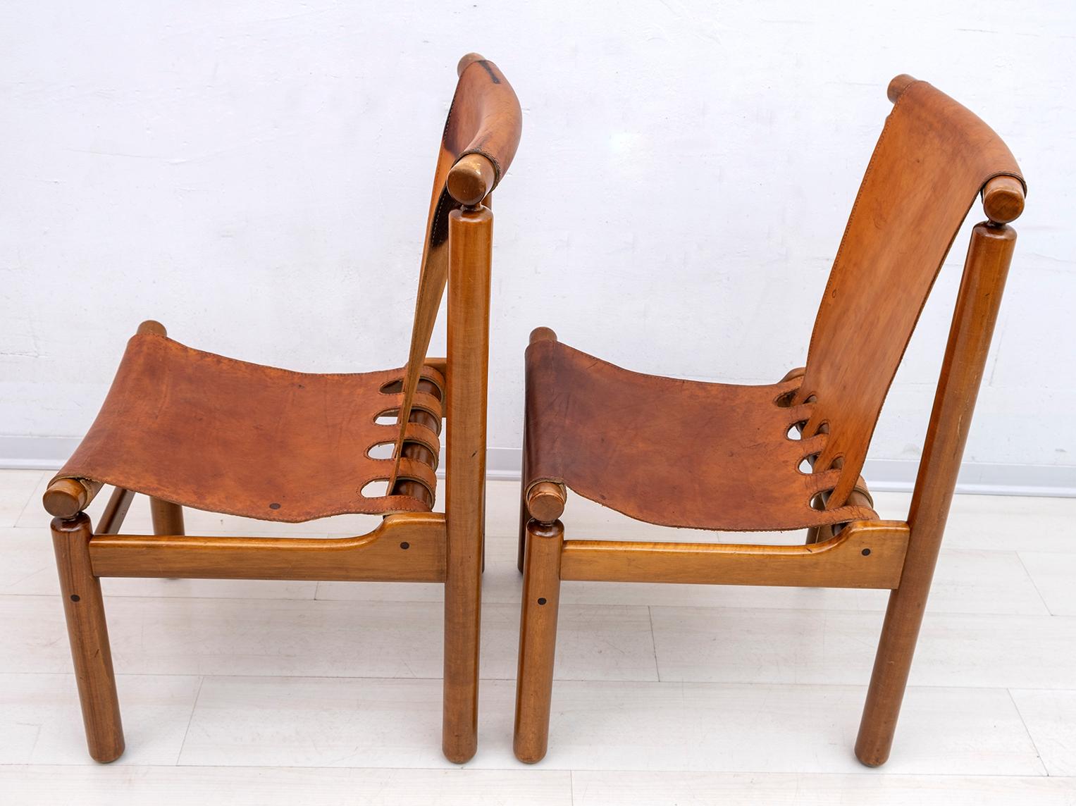 Mid-20th Century Llmari Tapiovaara Mid-Century Modern Italian Leather Dining Chairs 50s, Pair