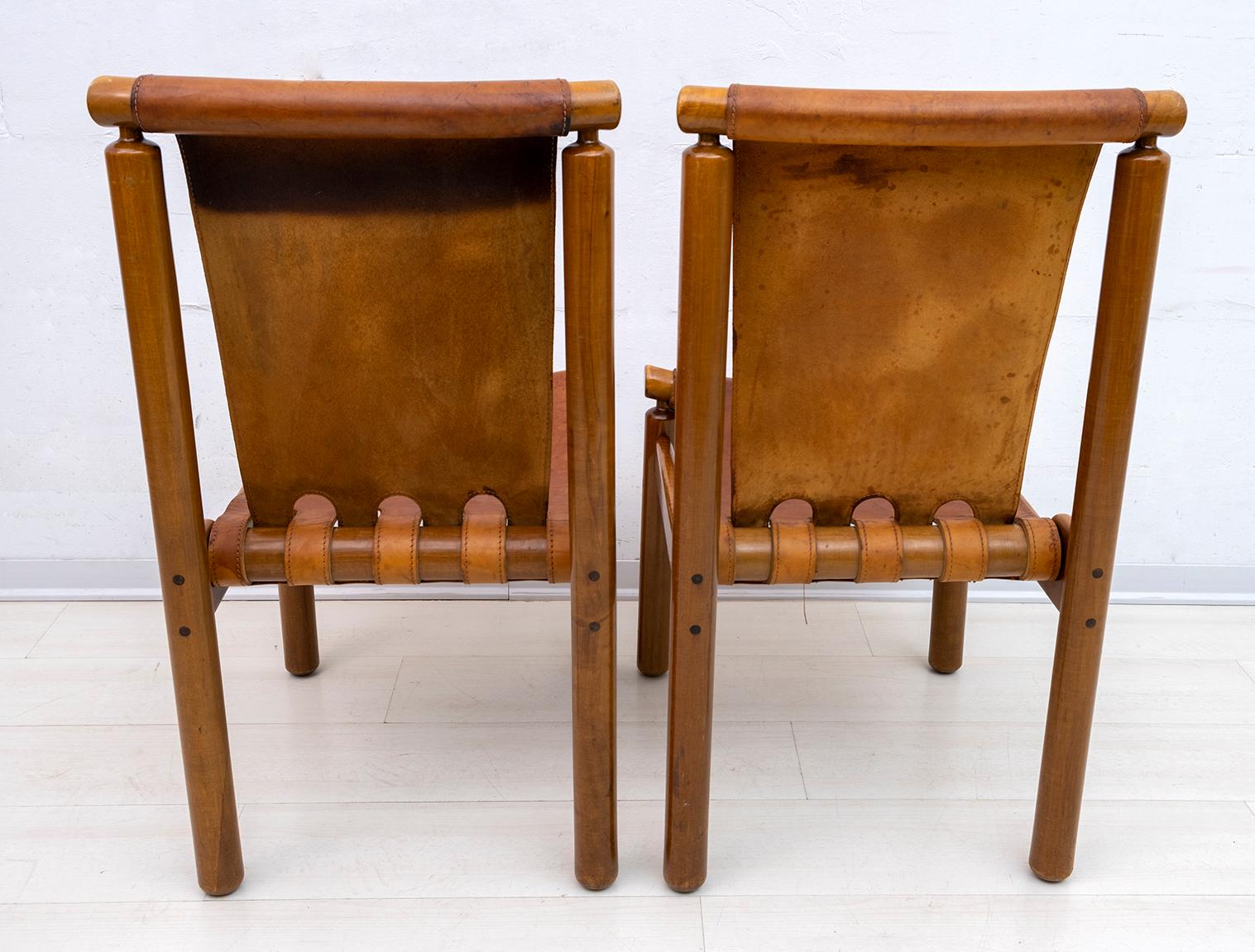 Llmari Tapiovaara Mid-Century Modern Italian Leather Dining Chairs 50s, Pair 1