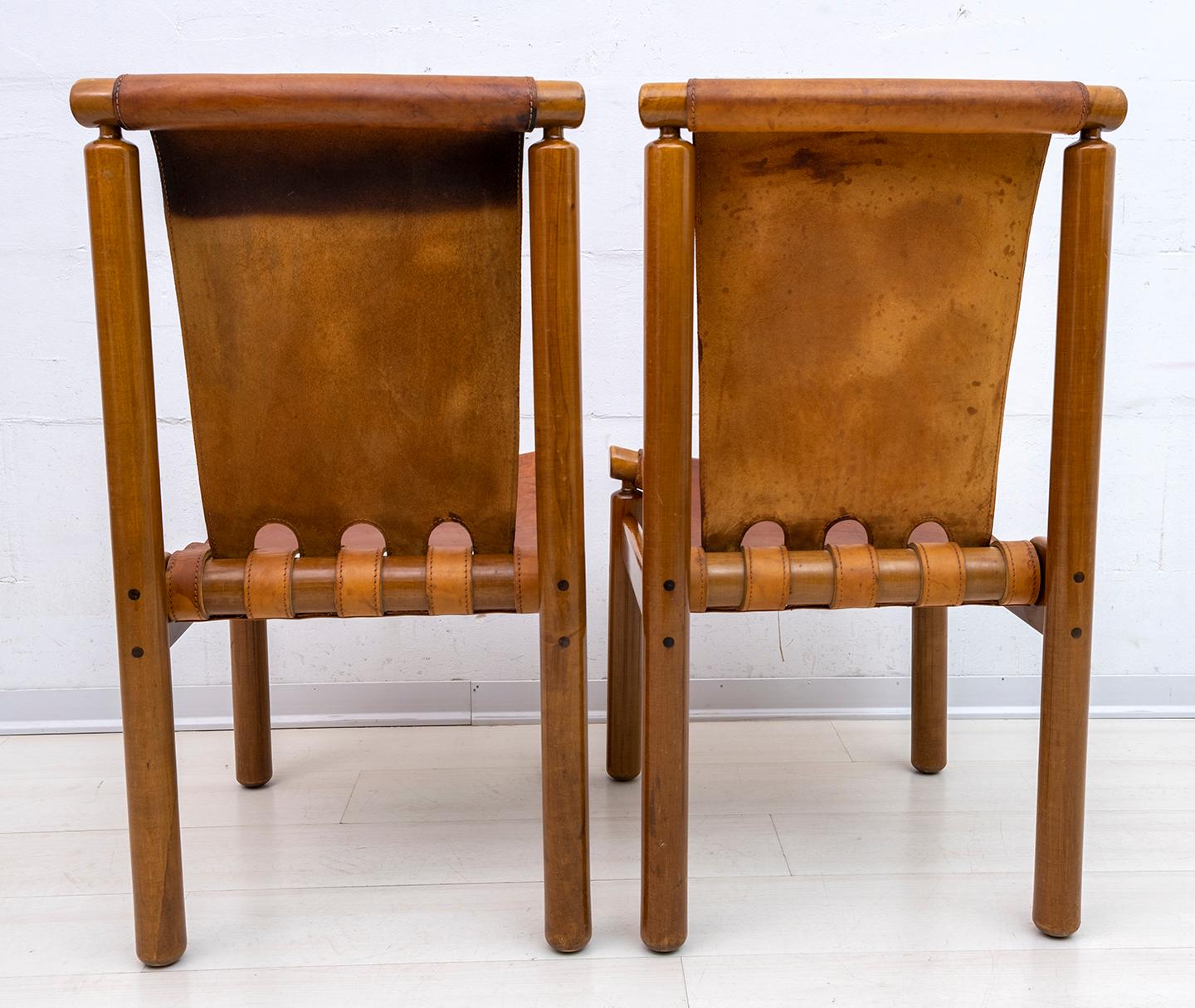 Llmari Tapiovaara Mid-Century Modern Italian Leather Dining Chairs 50s, Pair 2