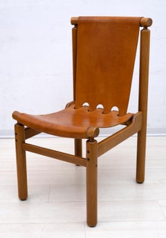 Llmari Tapiovaara Mid-Century Modern Italian Leather Dining Chairs 50s, Set of 4