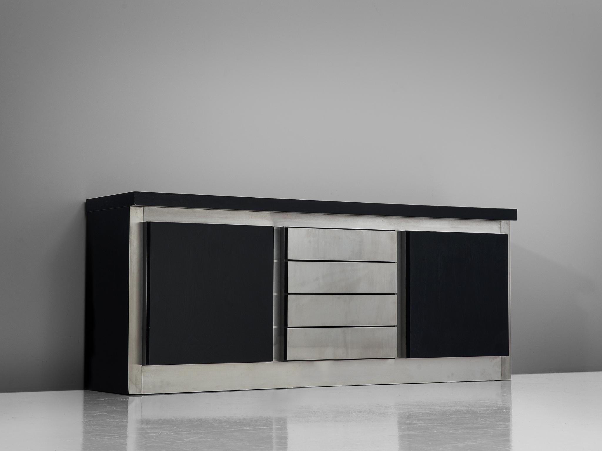 Mid-20th Century Lodovico Acerbis Sideboard in Stained Oak and Aluminium