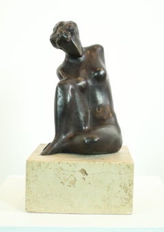 Vintage LLongueras  31 Crouched Woman  Bronze. sculpture