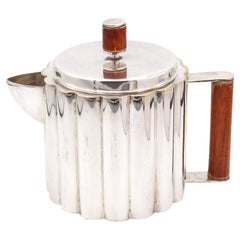 LLONKA KARASZ 1935 Art Deco Kaffeekanne in Silver Plate & Holzschnitzereien