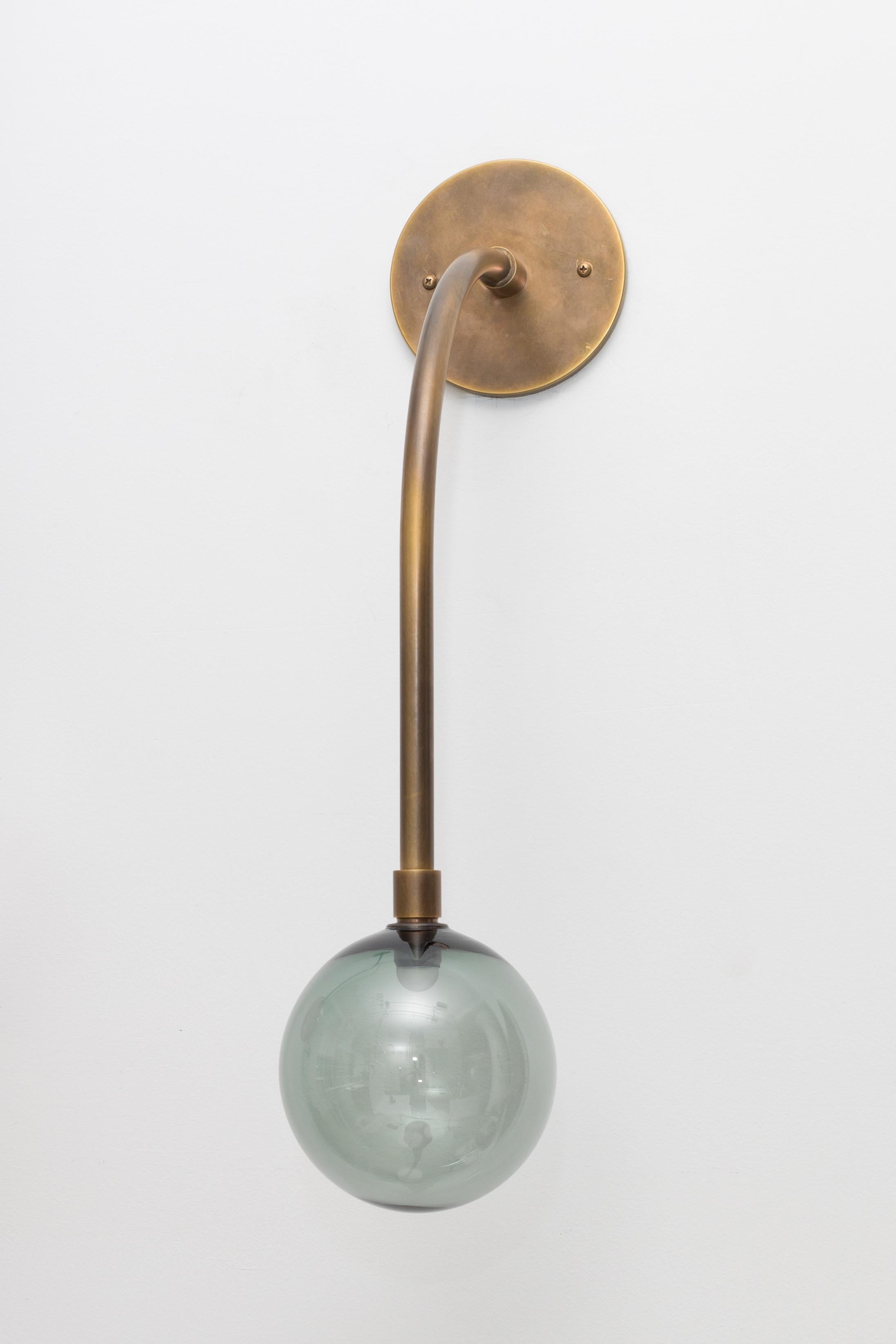 Modern Llorona Wall Sconce Small, Patinated Brass, Hand Blown Glass For Sale