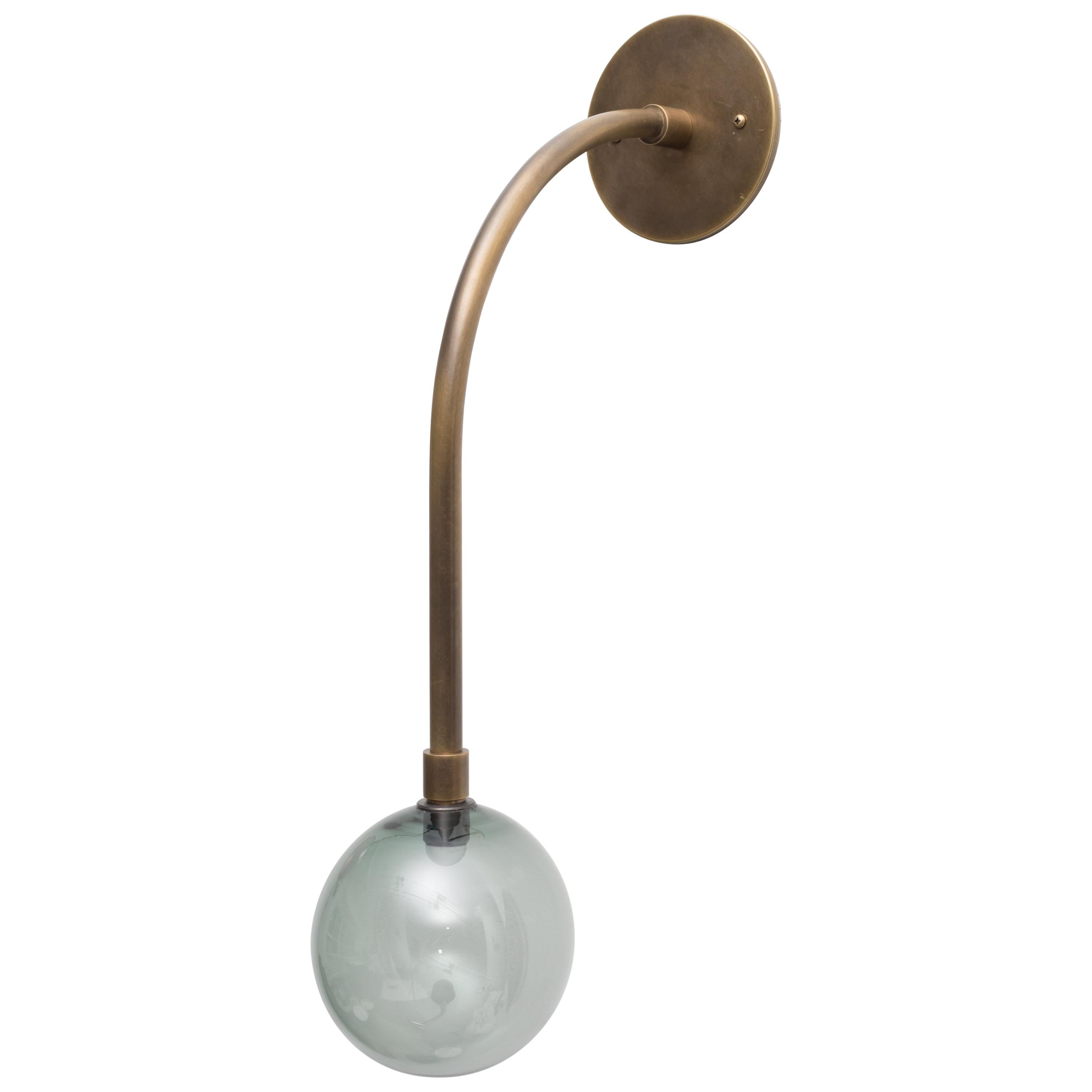 Llorona Wall Sconce Small, Patinated Brass, Hand Blown Glass For Sale