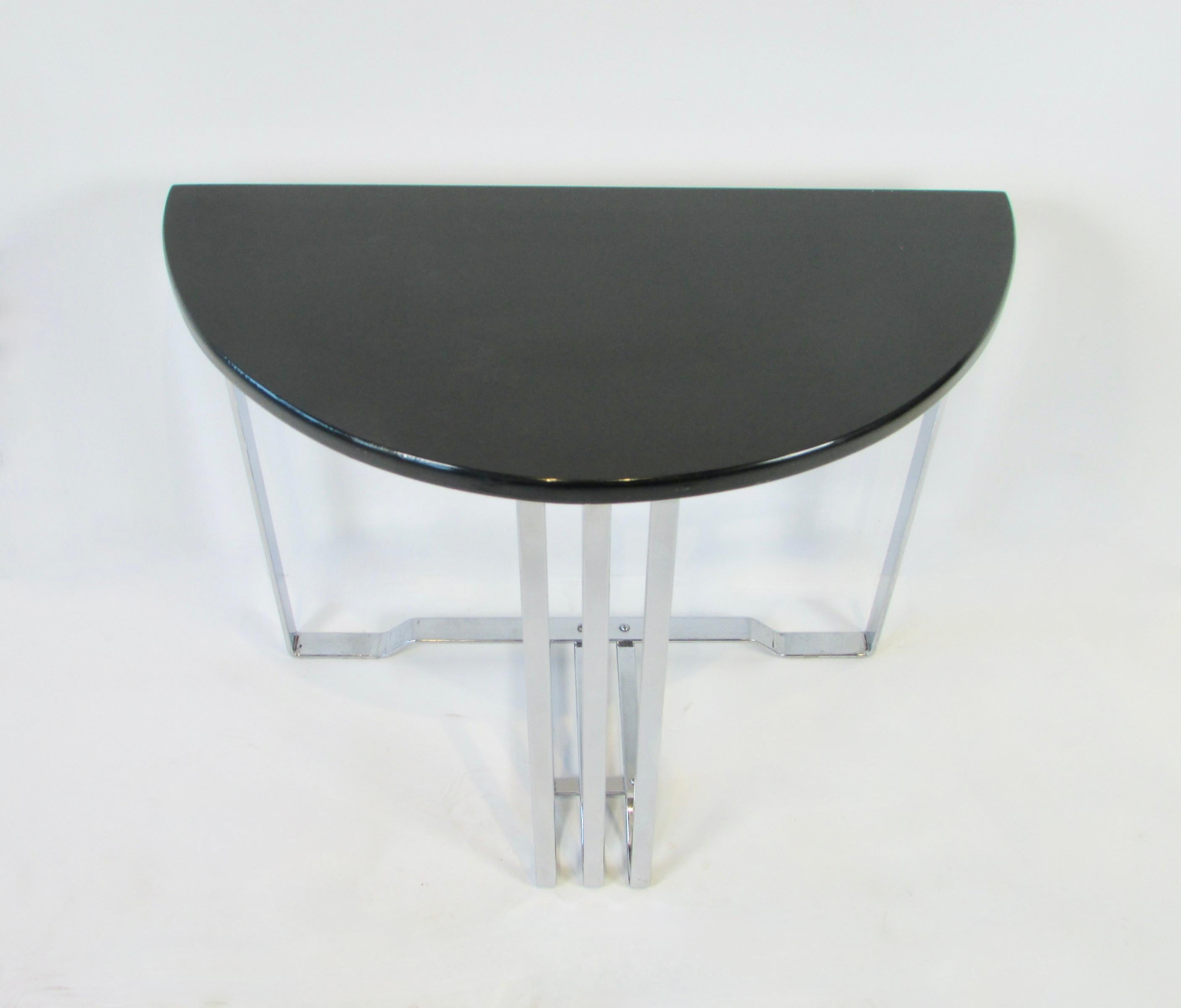 Lloyd Art Deco Machine Age Black Lacquer on Chrome Demi Lune End Table 2