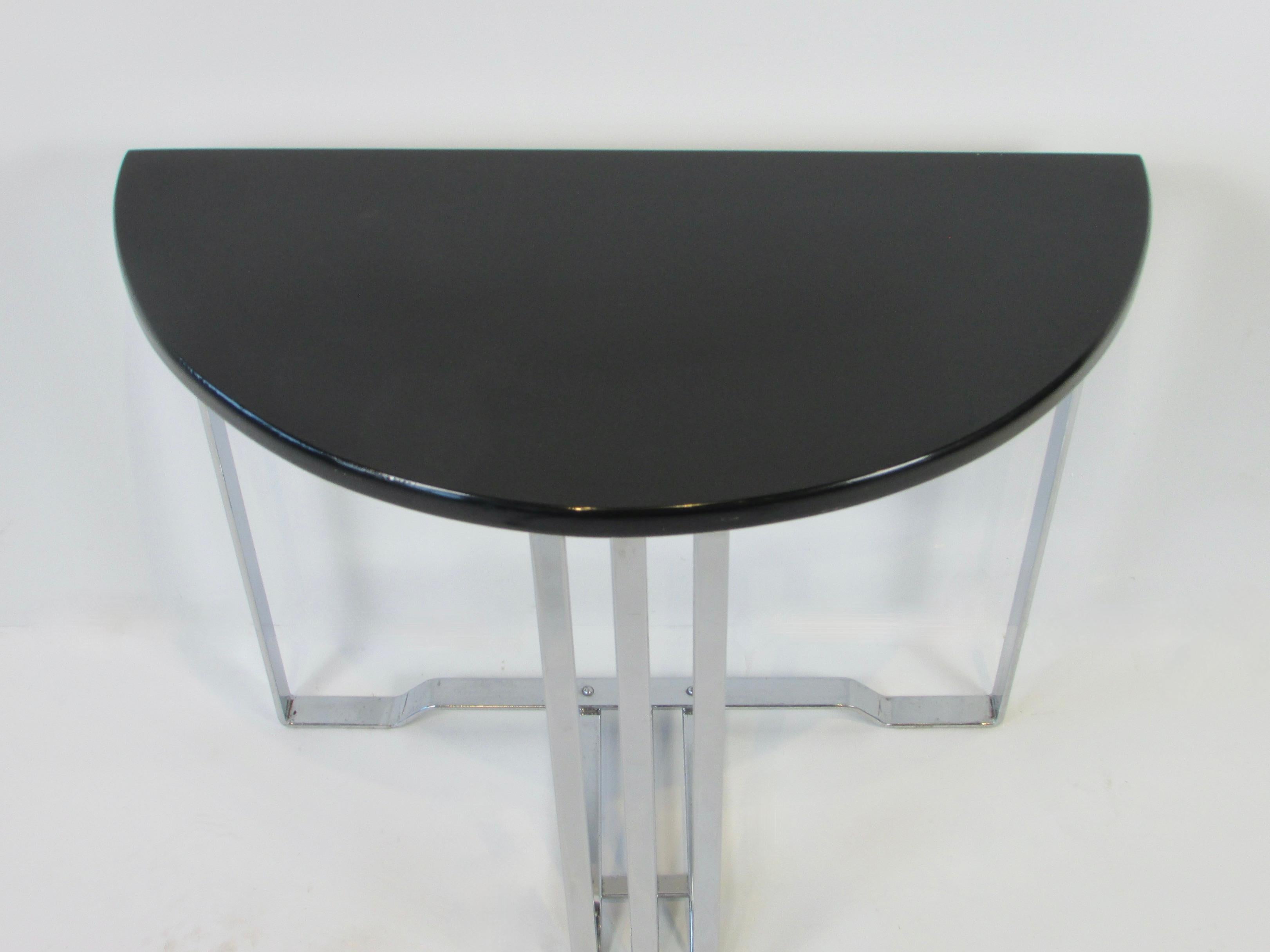 Lloyd Art Deco Machine Age Black Lacquer on Chrome Demi Lune End Table 3