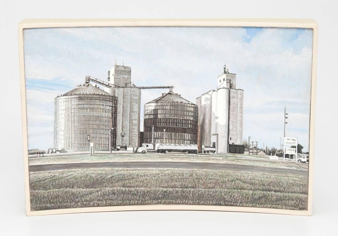 Lloyd Brown Landscape Art - Grain Elevators, Stafford, Kansas