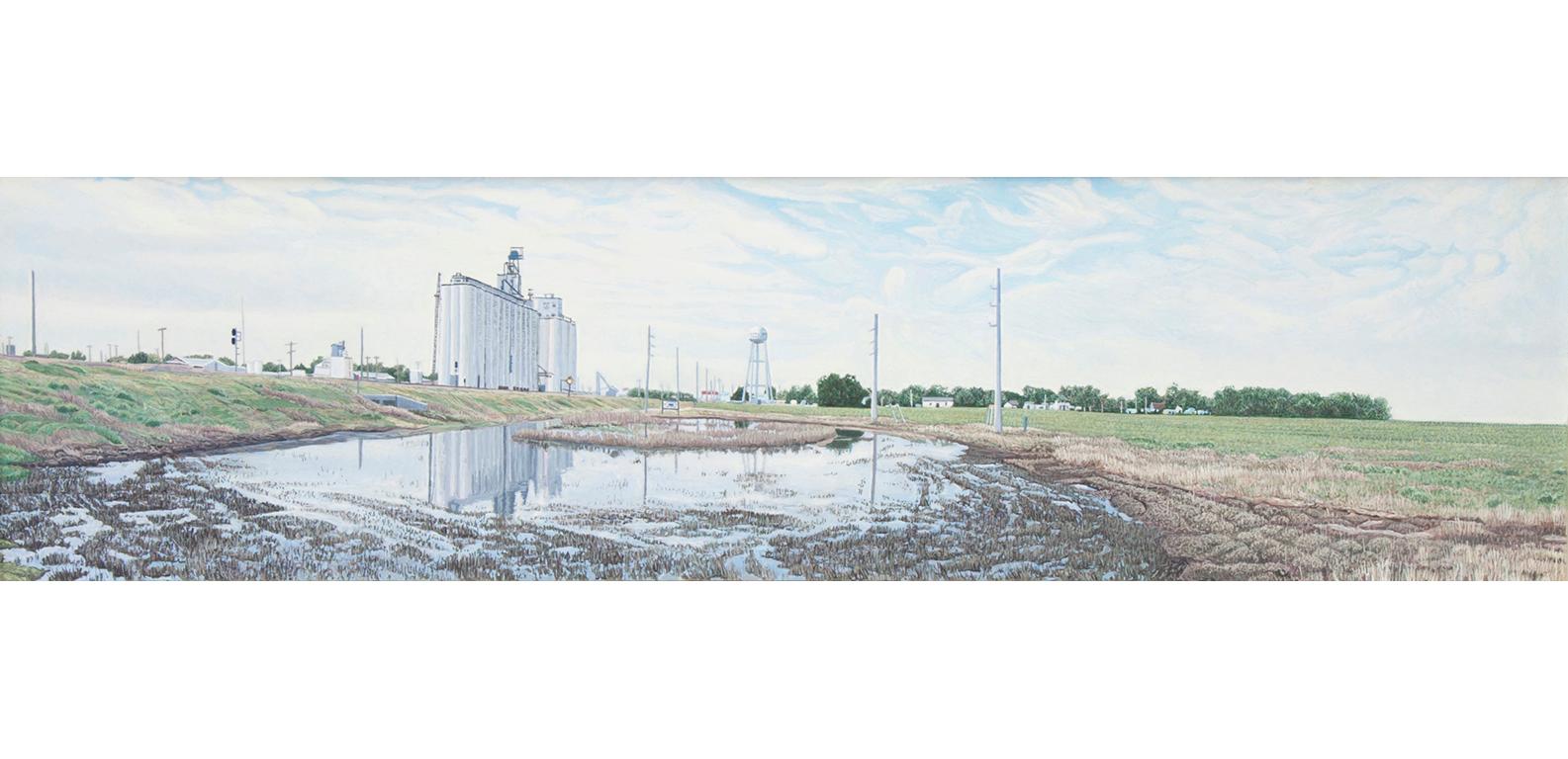 Lloyd Brown Landscape Painting - Large Puddle, Offerle, Kansas, US Highway 50