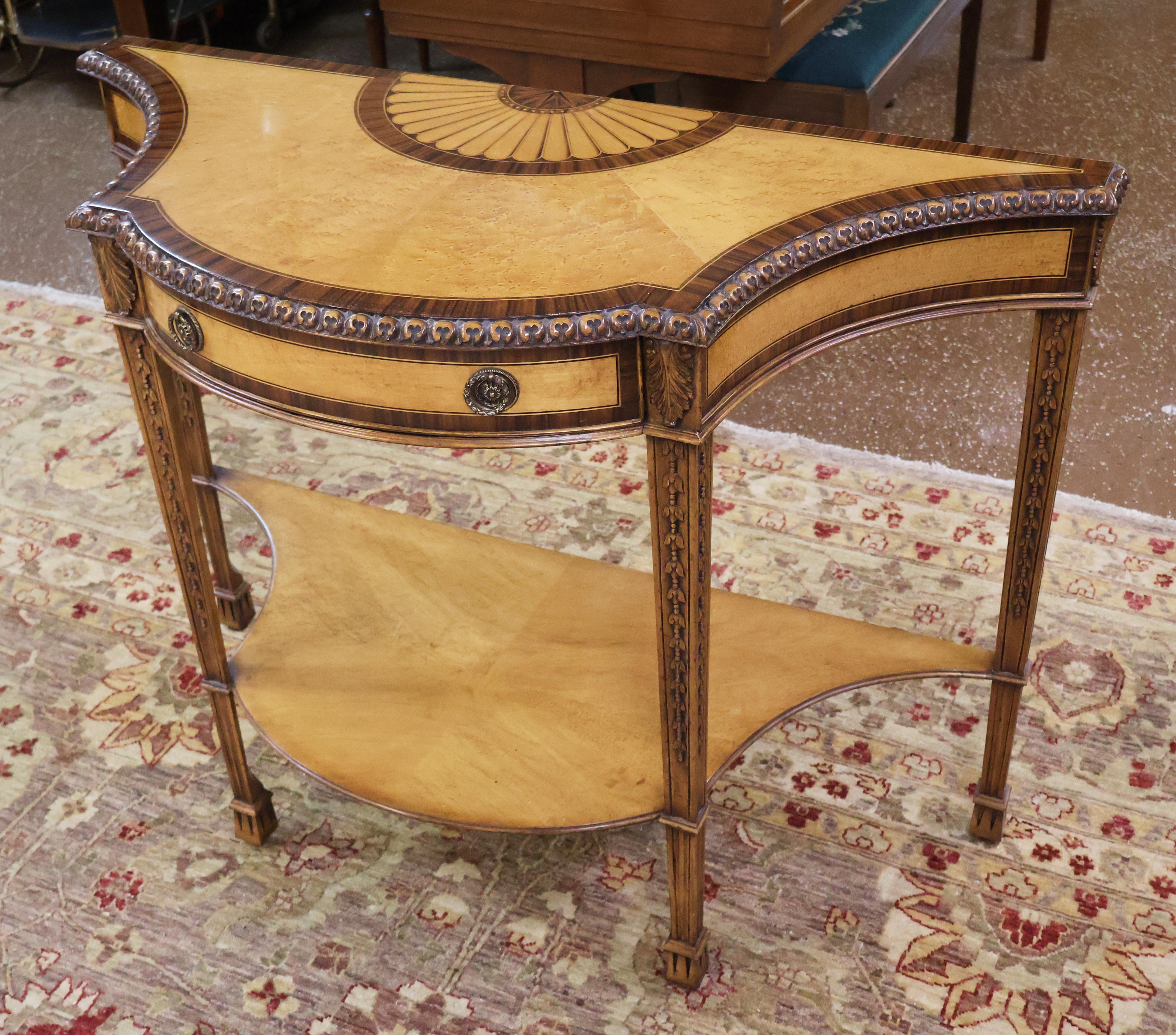 Lloyd Buxton Satinwood Mahogany Fan Inlaid English Regency Style Console Table For Sale 5