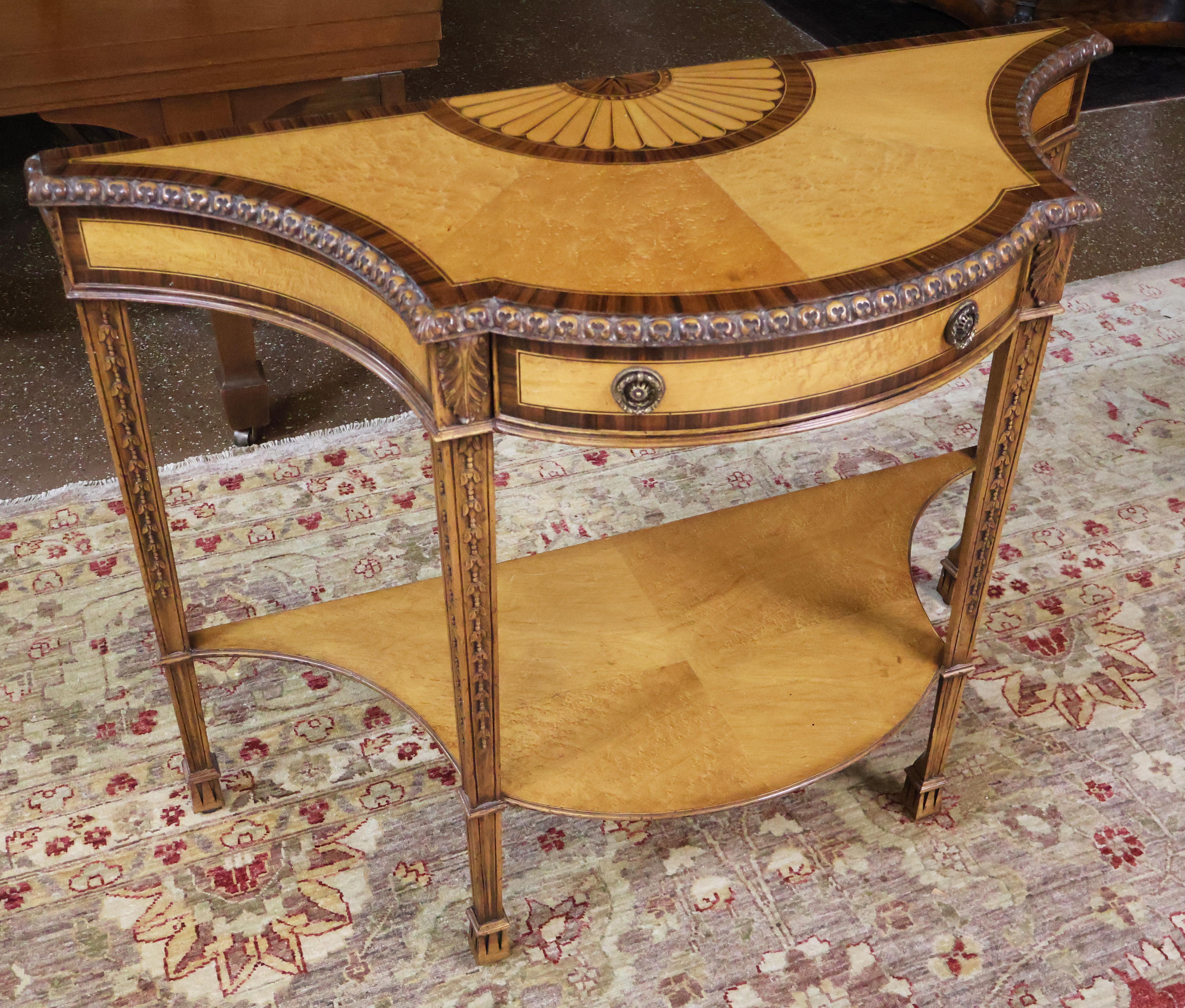 American Lloyd Buxton Satinwood Mahogany Fan Inlaid English Regency Style Console Table For Sale