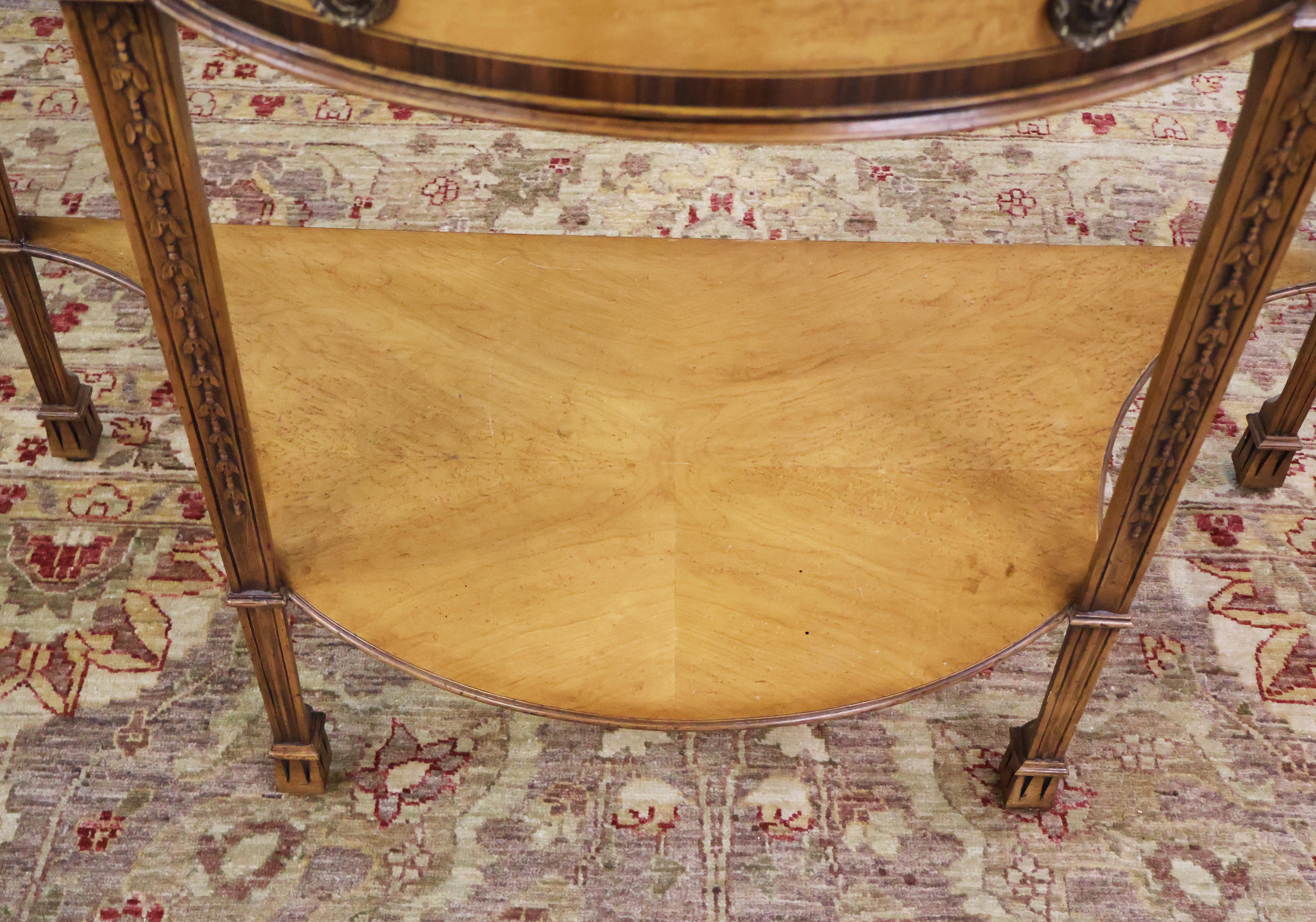 Lloyd Buxton Satinwood Mahogany Fan Inlaid English Regency Style Console Table For Sale 1
