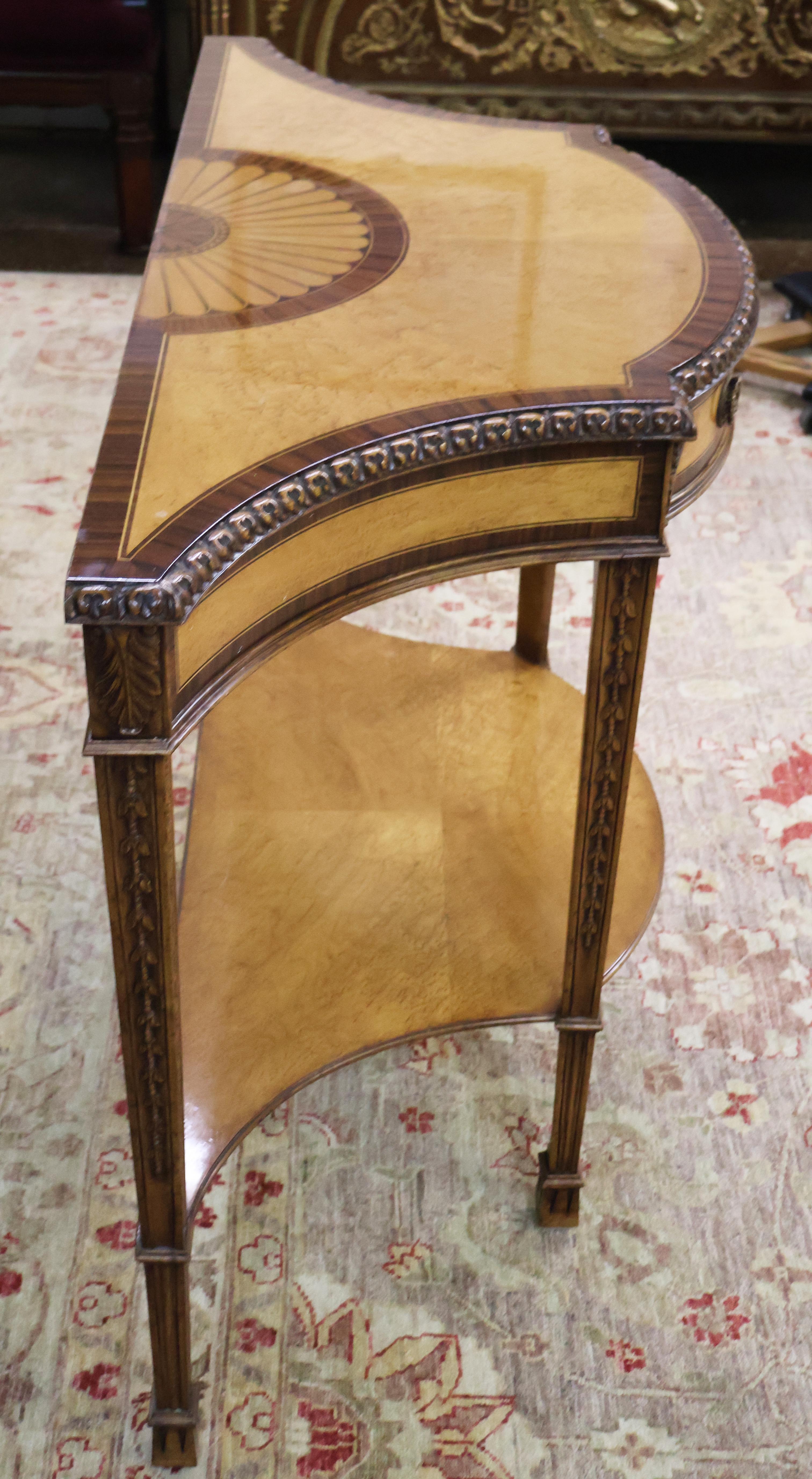 Lloyd Buxton Satinwood Mahogany Fan Inlaid English Regency Style Console Table For Sale 2