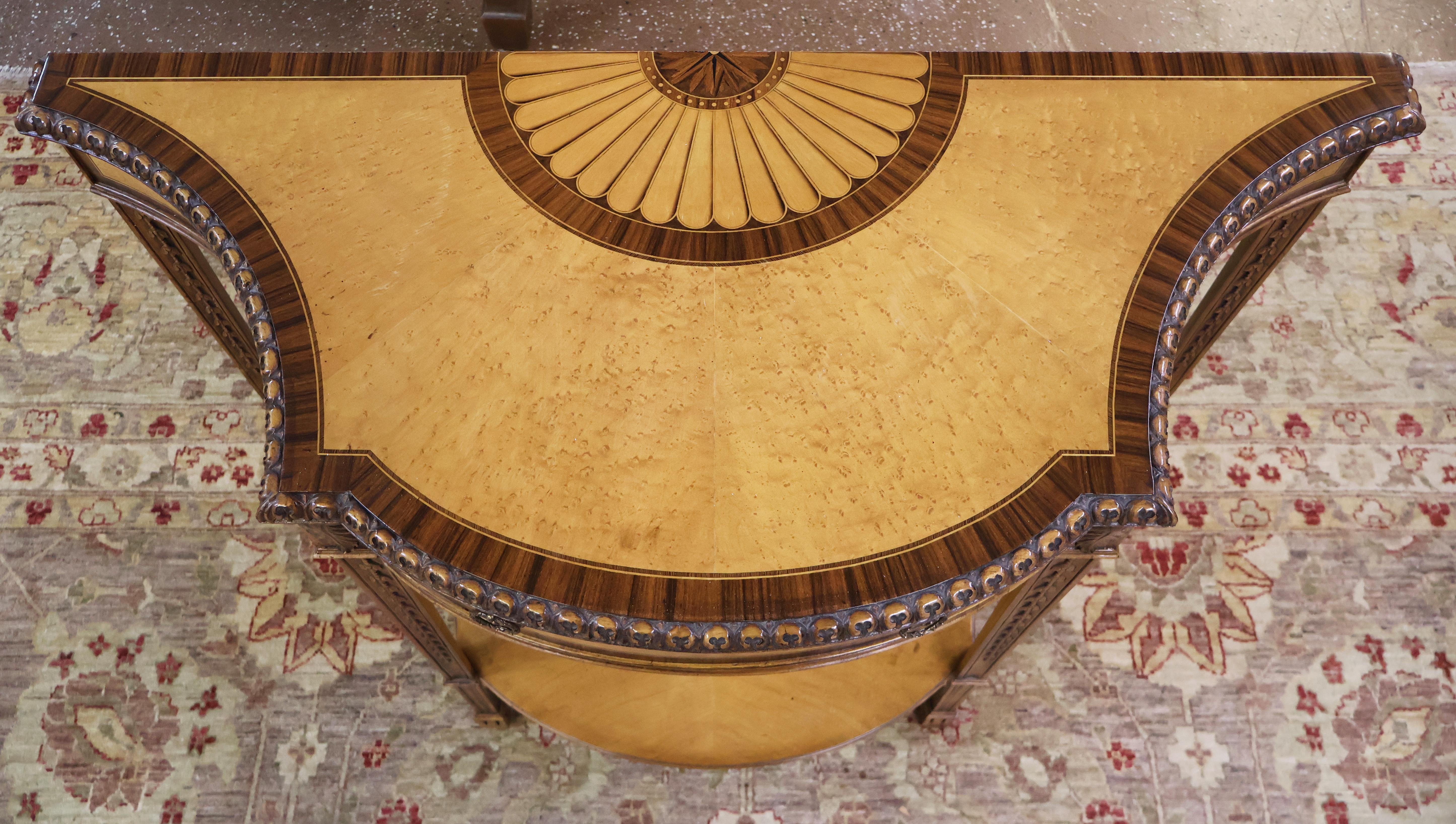Lloyd Buxton Satinwood Mahogany Fan Inlaid English Regency Style Console Table For Sale 4
