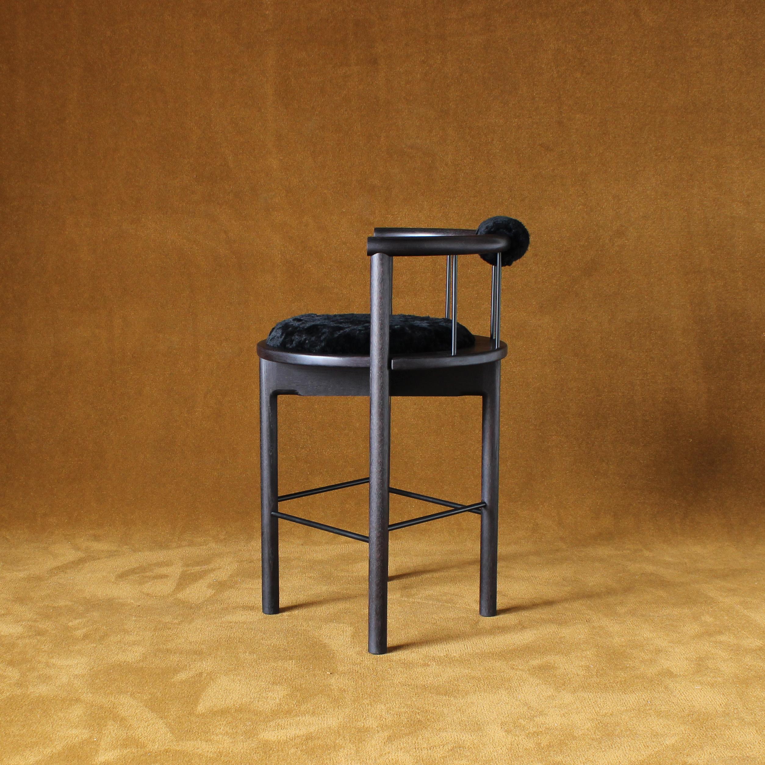 Blackened Lloyd Counter Stool with Leather or Shearling Cushion For Sale