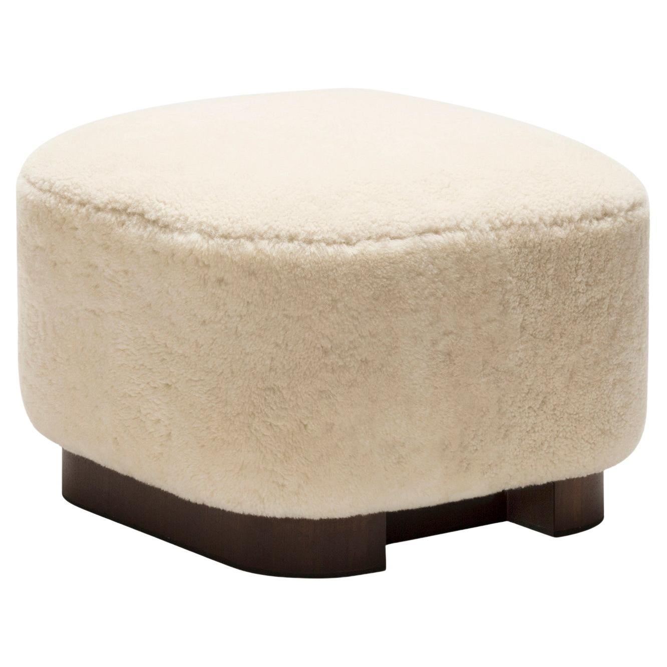 Lloyd Cream Wood Low Pouf by Giobagnara