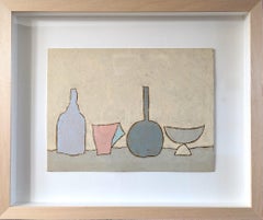 2022 Contemporary Original Abstract Still Life Oil Pastel - Still Life Blue Pale