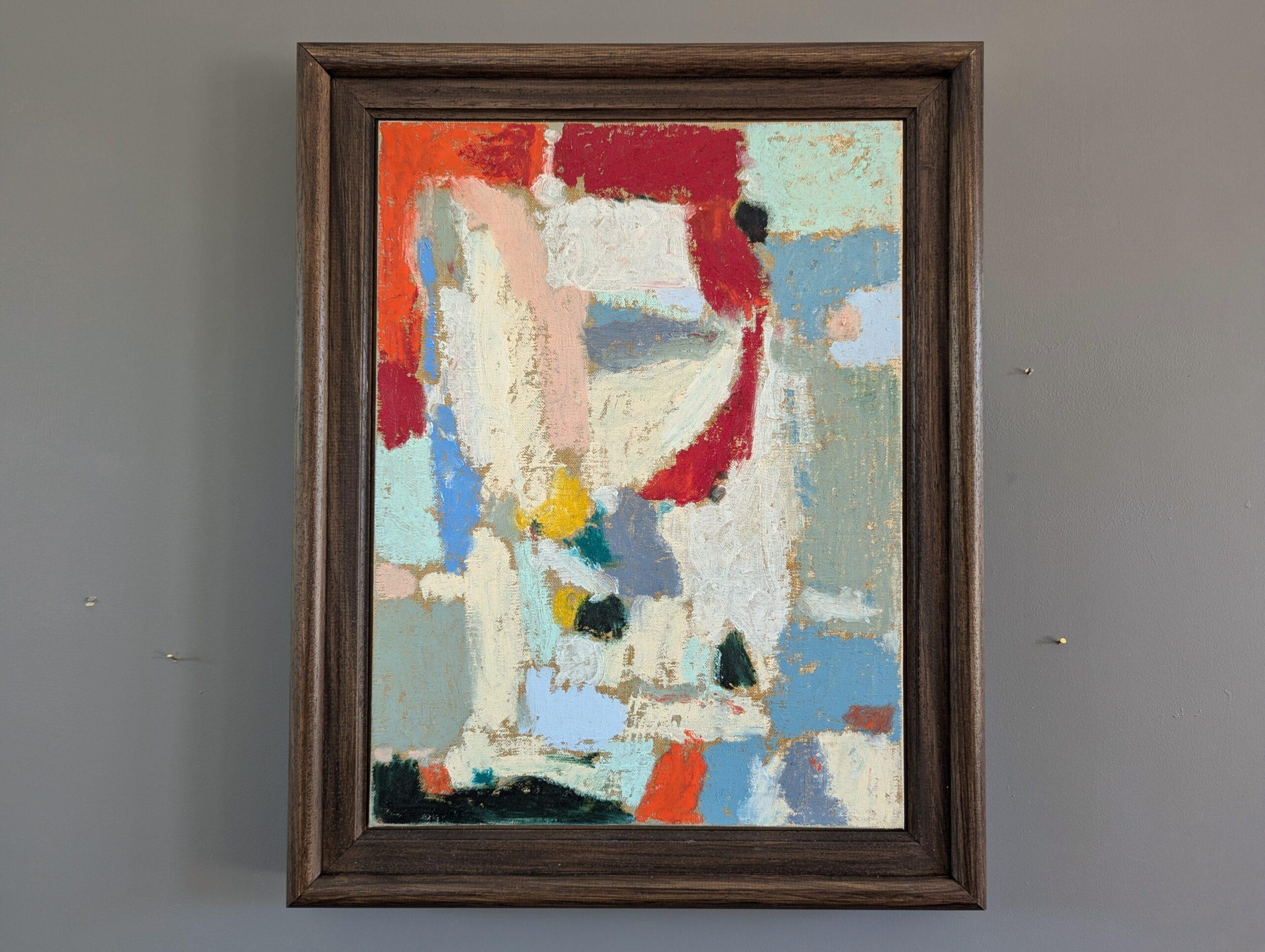 PAIR OF OILS - Rising Grey Green, Red Thoughts
Size of each:  50 x 40 cm (including frame)
Oil on linen board

An engaging and powerful pair of abstract compositions by British contemporary artist Lloyd Durling, painted in oil onto linen board. Each