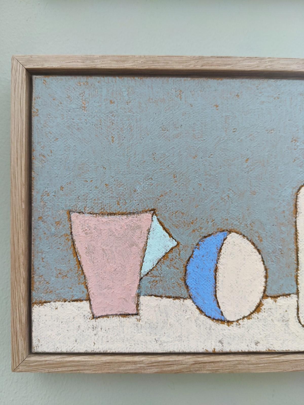 STILL LIFE, PAINTED OBJECTS
Size: 15 x 20 cm (including frame)
oil stick and graphite on linen panel

A small but powerful abstract composition by British artist Lloyd Durling, painted with oil stick and graphite onto linen panel. Signed, titled and