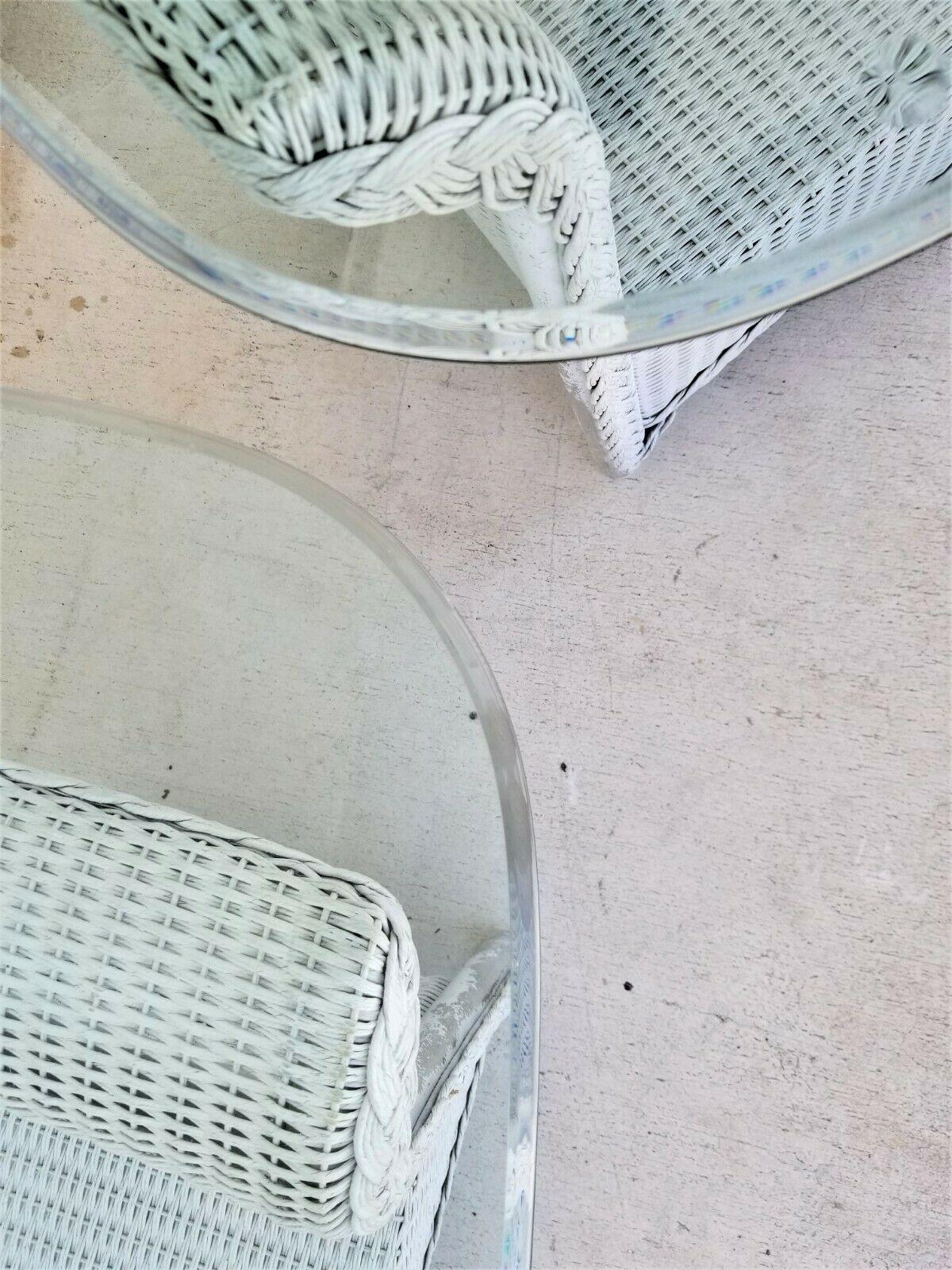 Lloyd Flanders Loom Wicker Tables with Glass, Set of 3 In Good Condition In Lake Worth, FL