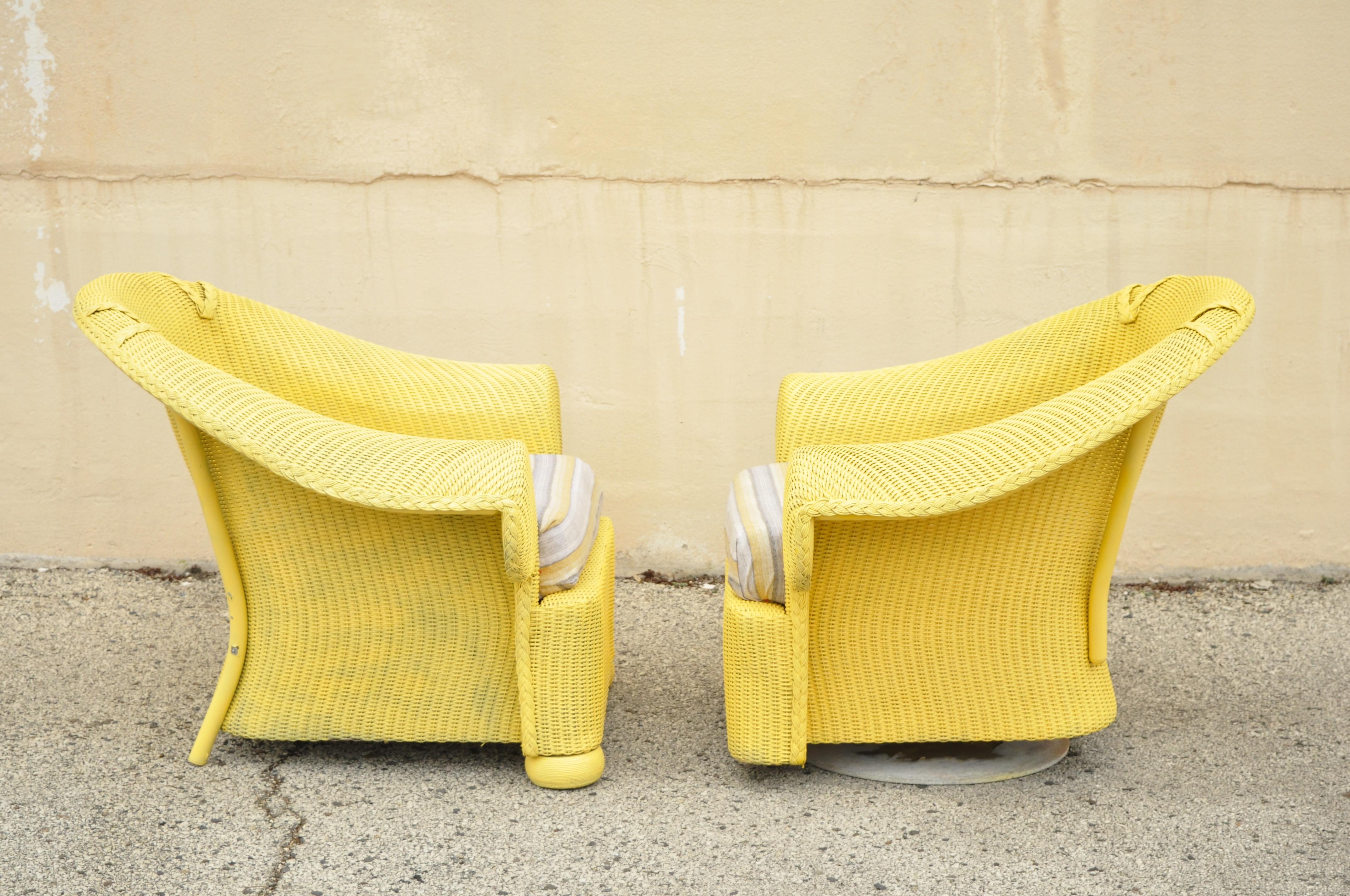 Lloyd Flanders Loom Yellow Wicker Large Oversize Sunroom Lounge Chairs, a Pair 2