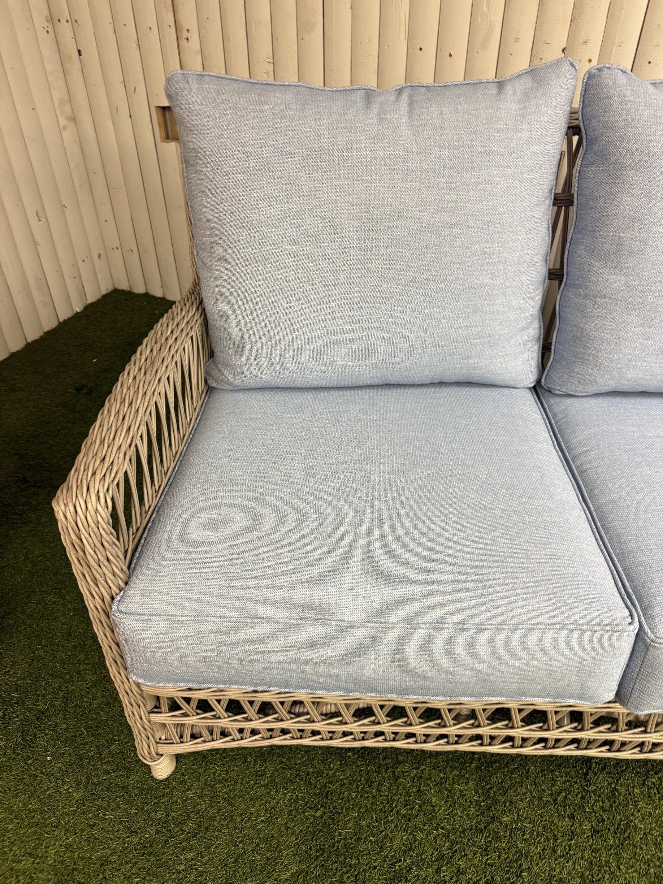 Contemporary Lloyd Flanders Wicker Mackinac Collection Sofa with Sunbrella Cushions New