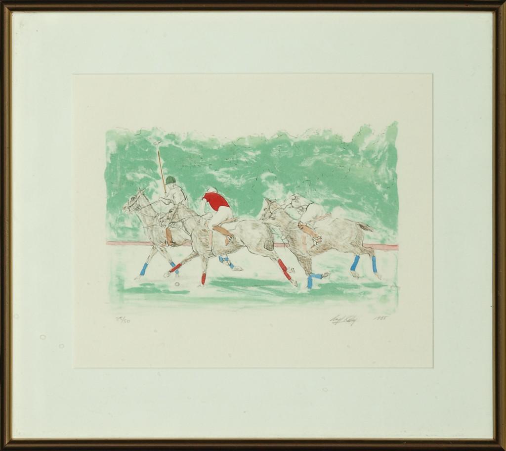 Gravure couleur à la main de trois joueurs de polo c1985 par Lloyds Kelly (b.1946-)

Édition limitée #25/ 50 

Art Sz : 9 "H x 11 "W

Taille du cadre : 14 "H x 15 1/2 "W
encadré sur mesure par Haley & Steele of Newbury St Boston

Lloyds Kelly est un