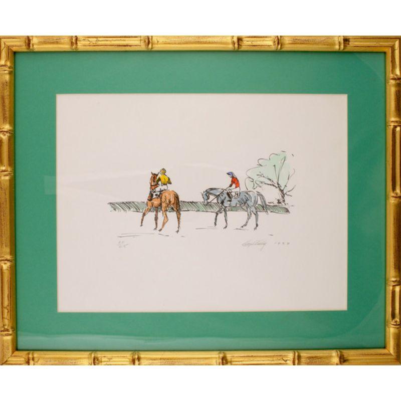 Limited edition #20/ 25 hand-color print by Lloyd Kelly

c1987 

Print Sz: 8 1/4"H x 11"W

Frame Sz: 12 1/4"H x 15"W

in gilt bamboo frame w/ a turf green mat

Lloyd Kelly (b.1946-) has exhibited extensively in galleries and museums in the United