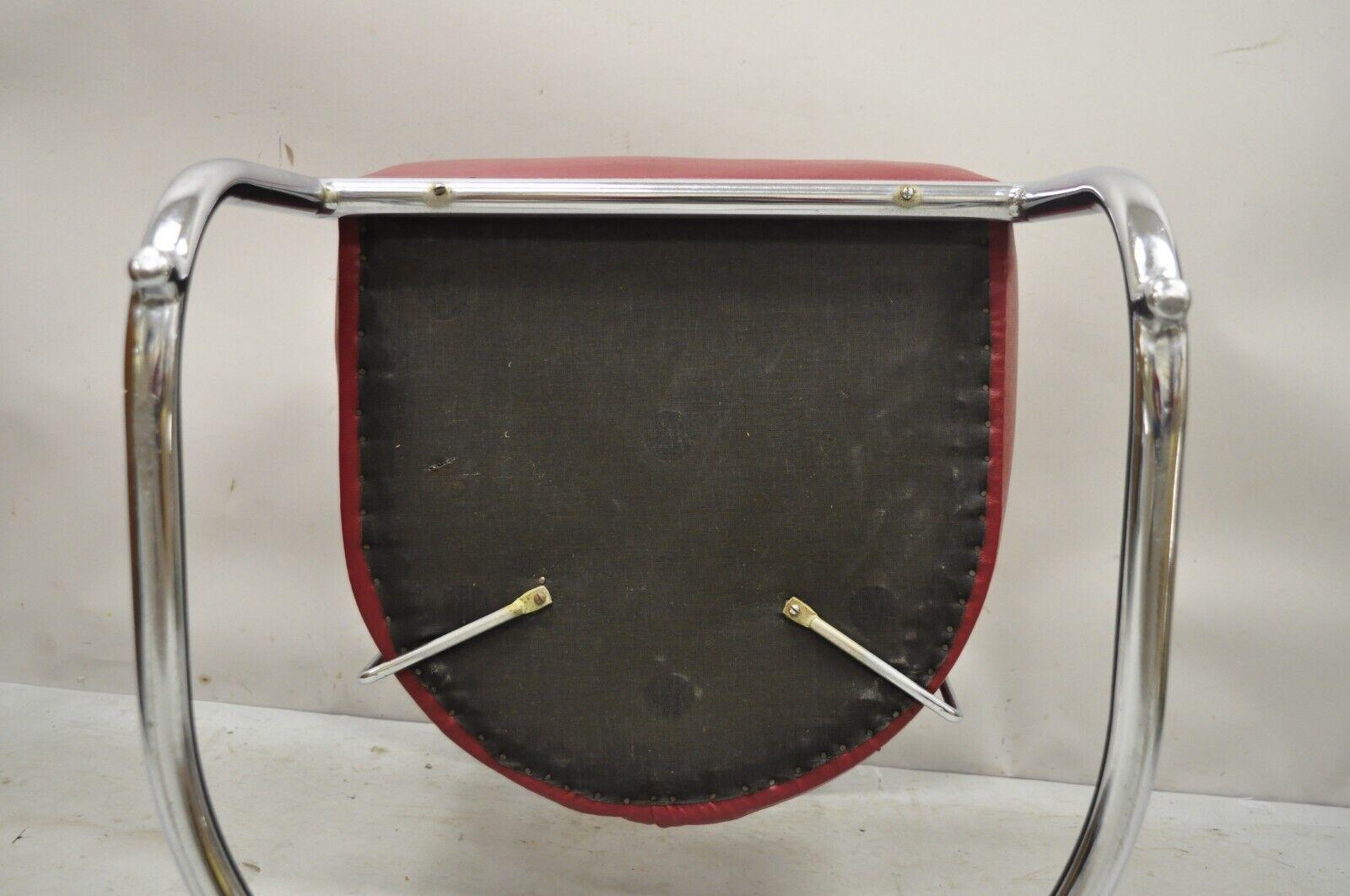 Lloyd Kem Weber Tubular Chrome Steel Red Vinyl Cantilever Arm Chair For Sale 2