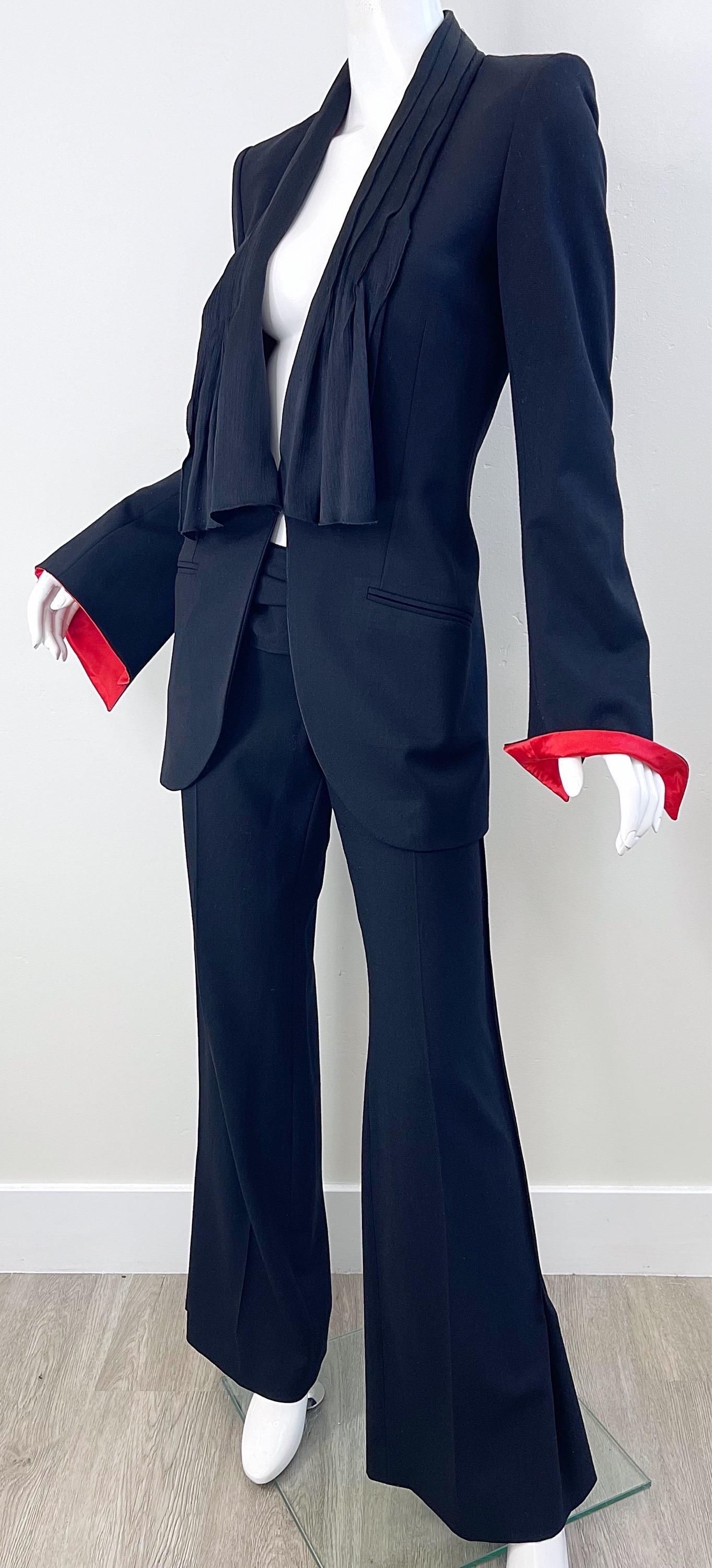 Lloyd Klein 2000s Black and Red Size 8 / 40 Wide Flare Leg Y2K Jacket Pant Suit  For Sale 5