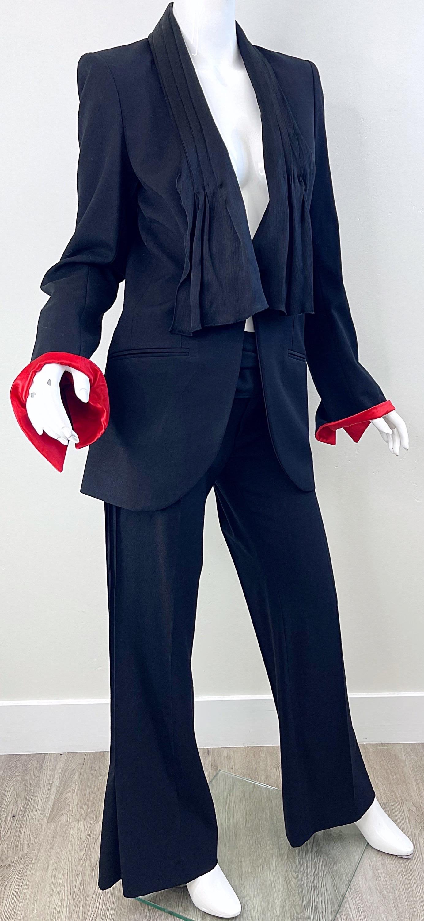Lloyd Klein 2000s Black and Red Size 8 / 40 Wide Flare Leg Y2K Jacket Pant Suit  For Sale 7