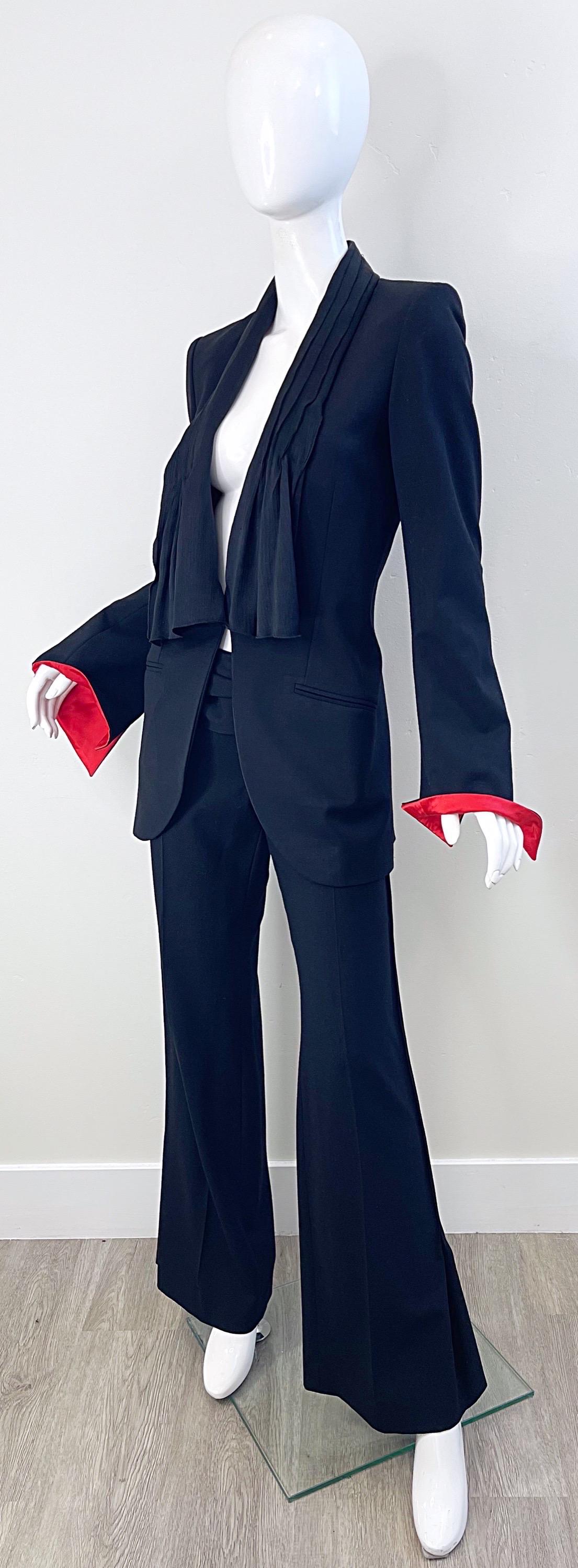 Lloyd Klein 2000s Black and Red Size 8 / 40 Wide Flare Leg Y2K Jacket Pant Suit  For Sale 8