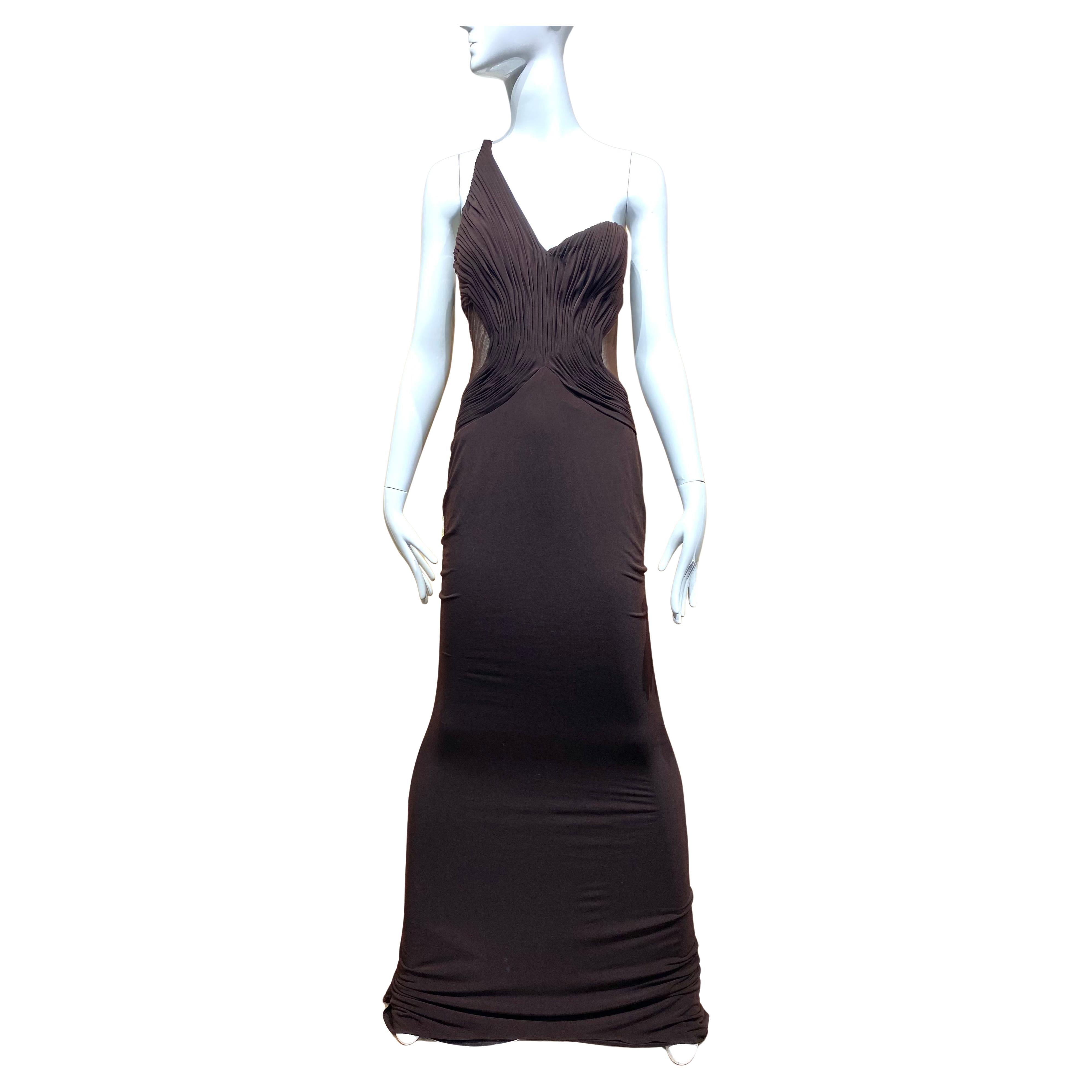 Aloyd Klein Brown Robe à épaulettes en jersey avec corsage transparent