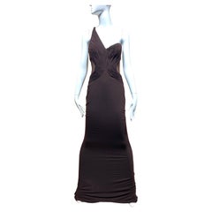 Lloyd Klein Brown Jersey One shoulder Gown with sheer bodice