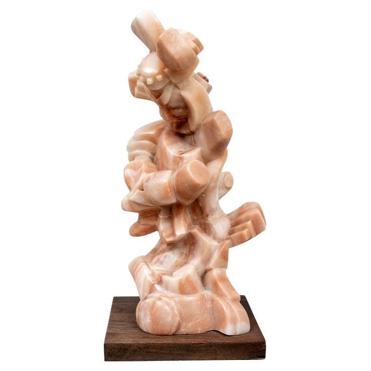 Lloyd Lasdon 'Am., 20th C., NY' Pink Alabaster Sculpture, “Kabuki Drummer” 1987 For Sale