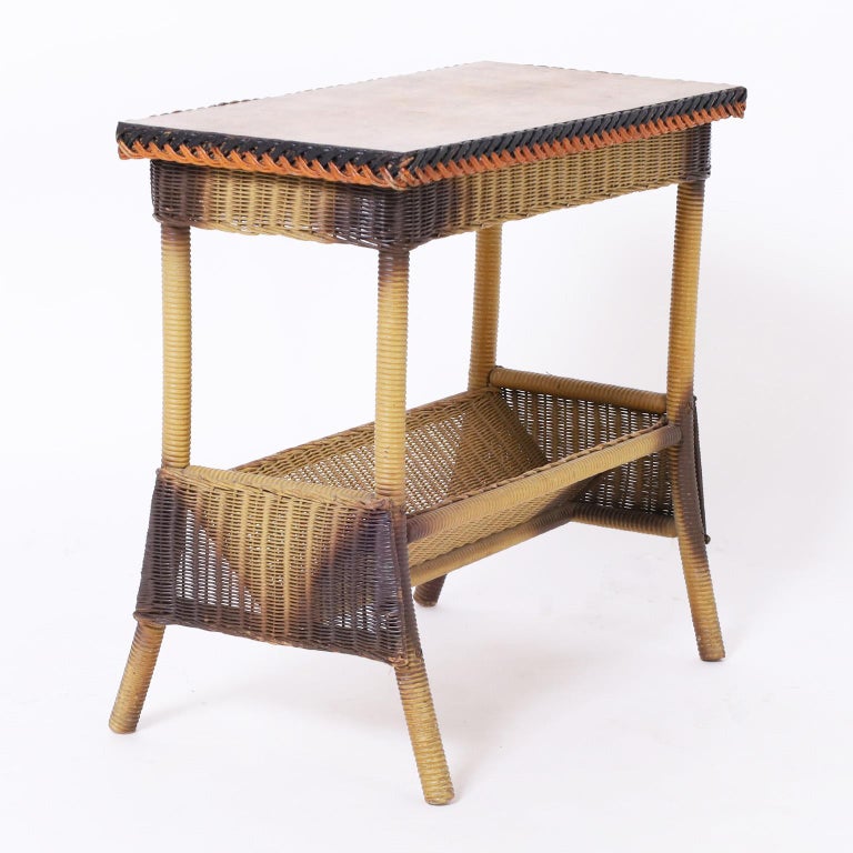 Lloyd Loom Antique Wicker Side Table For Sale at 1stDibs