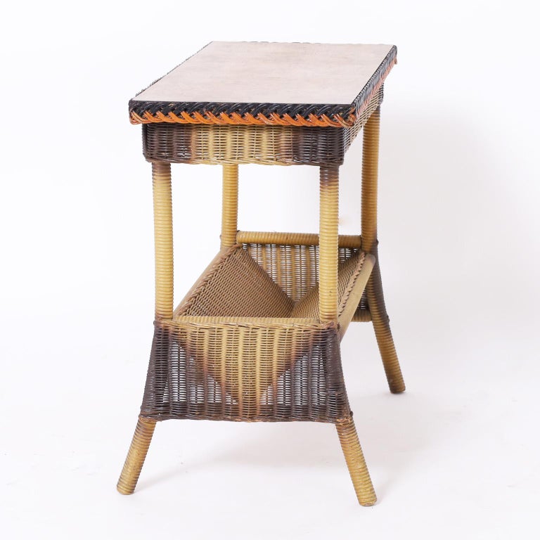 Lloyd Loom Antique Wicker Side Table For Sale at 1stDibs