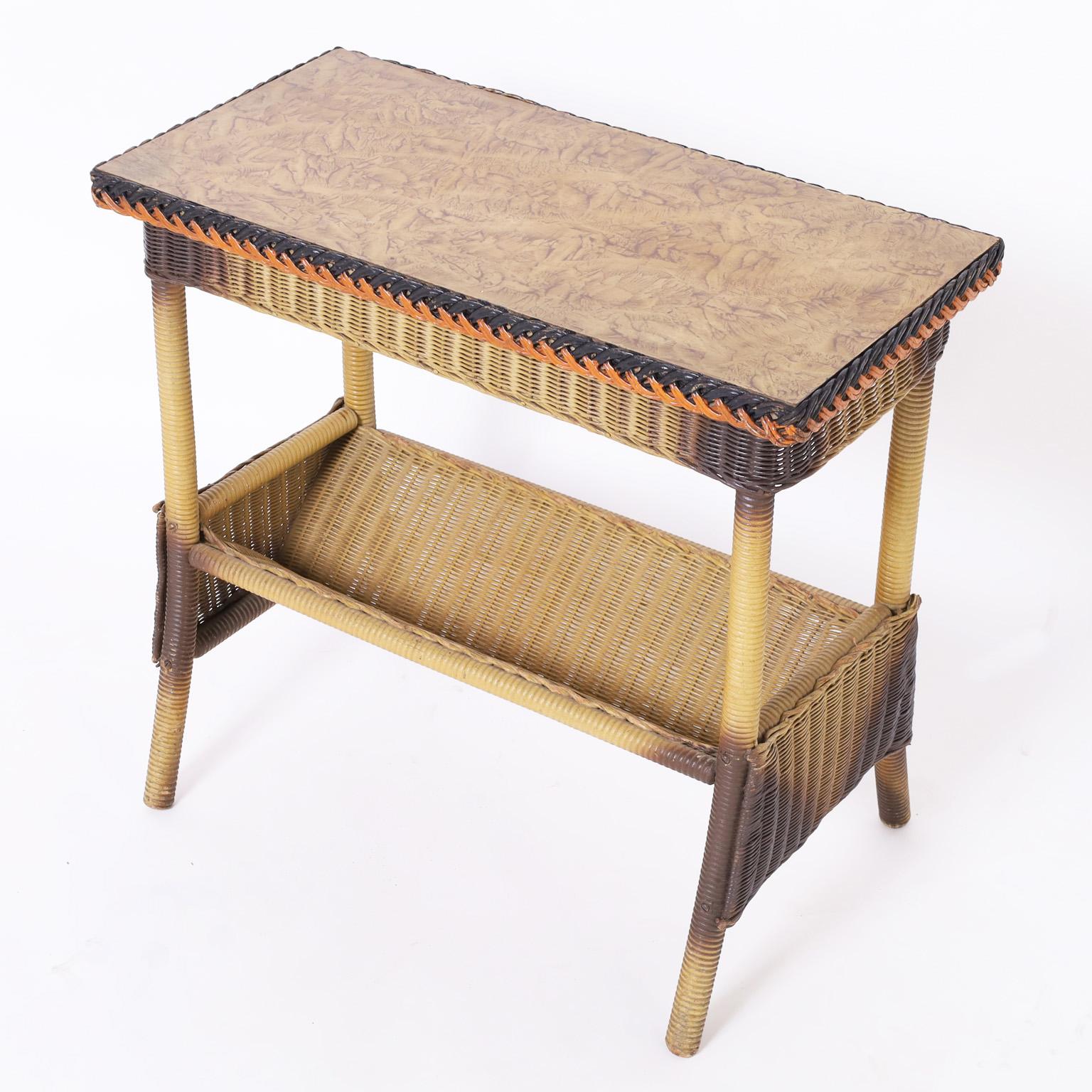 Edwardian Lloyd Loom Antique Wicker Side Table For Sale